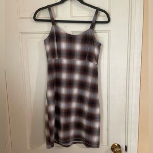 Hollister Plaid Preppy Brown Empire Waist Jumper Dress Size Medium